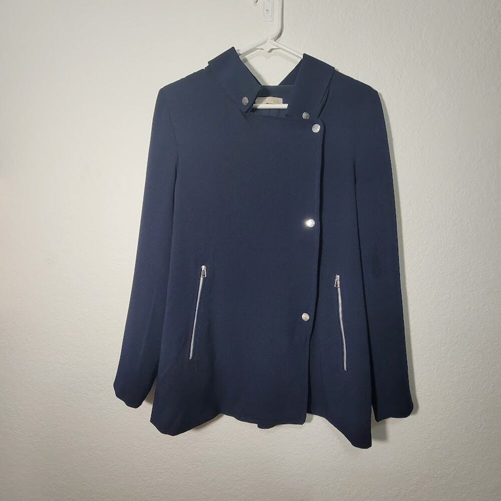 Joan Vass Navy Blue Snap Front Jacket Size Small EUC